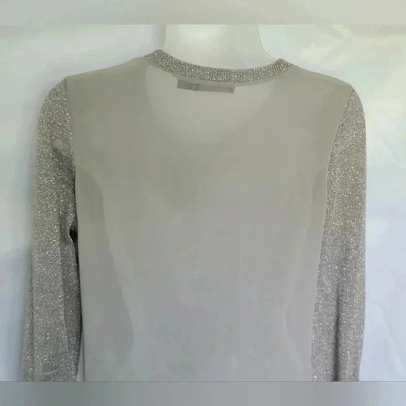VTG Y2K 1990s Limited Silver Metallic/Gray Button Up Cardigan Sheer Back Sz Med. - Picture 2 of 11